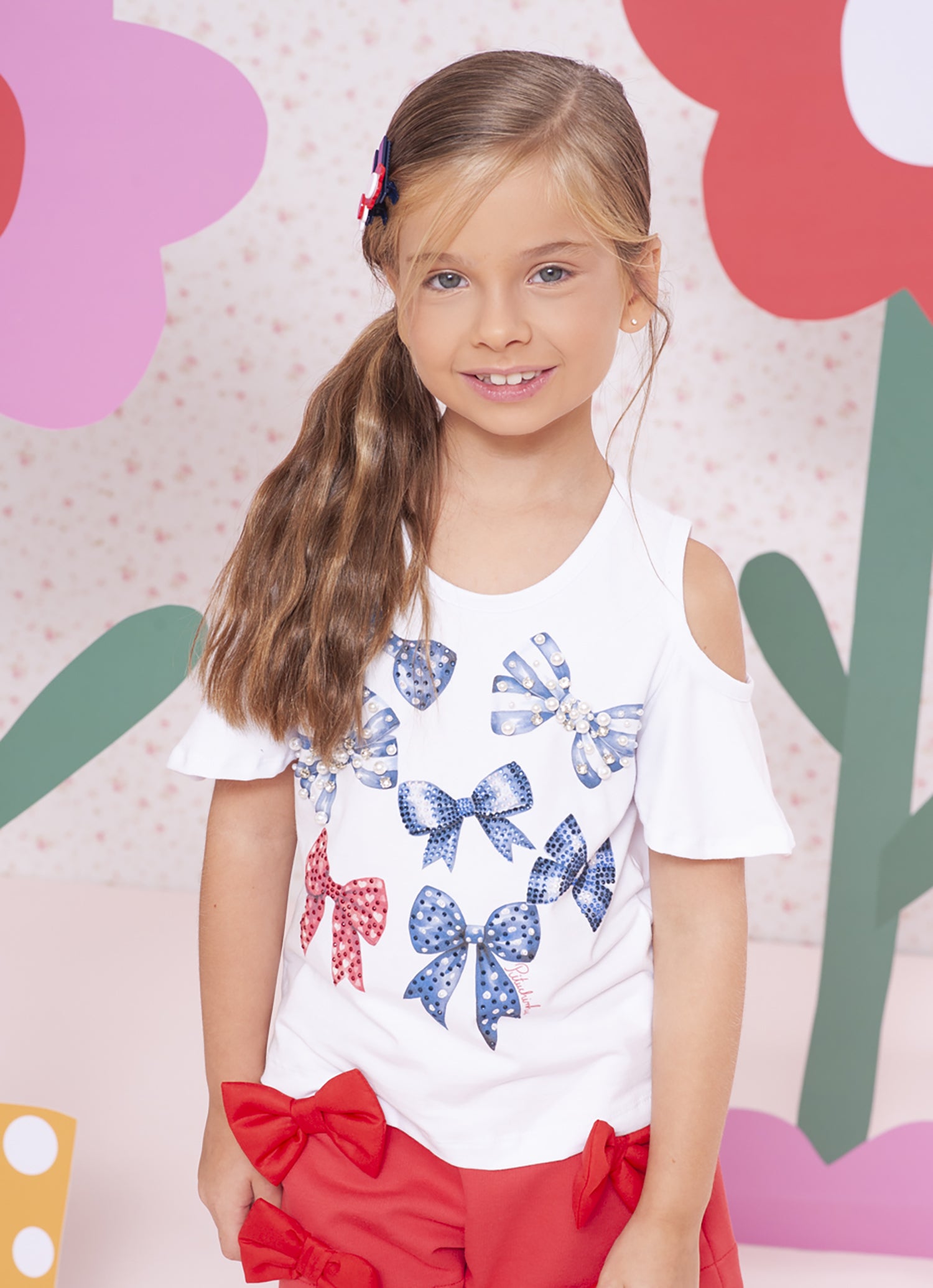 Blusa Cotton Serigrafia Multi Laços Bordados