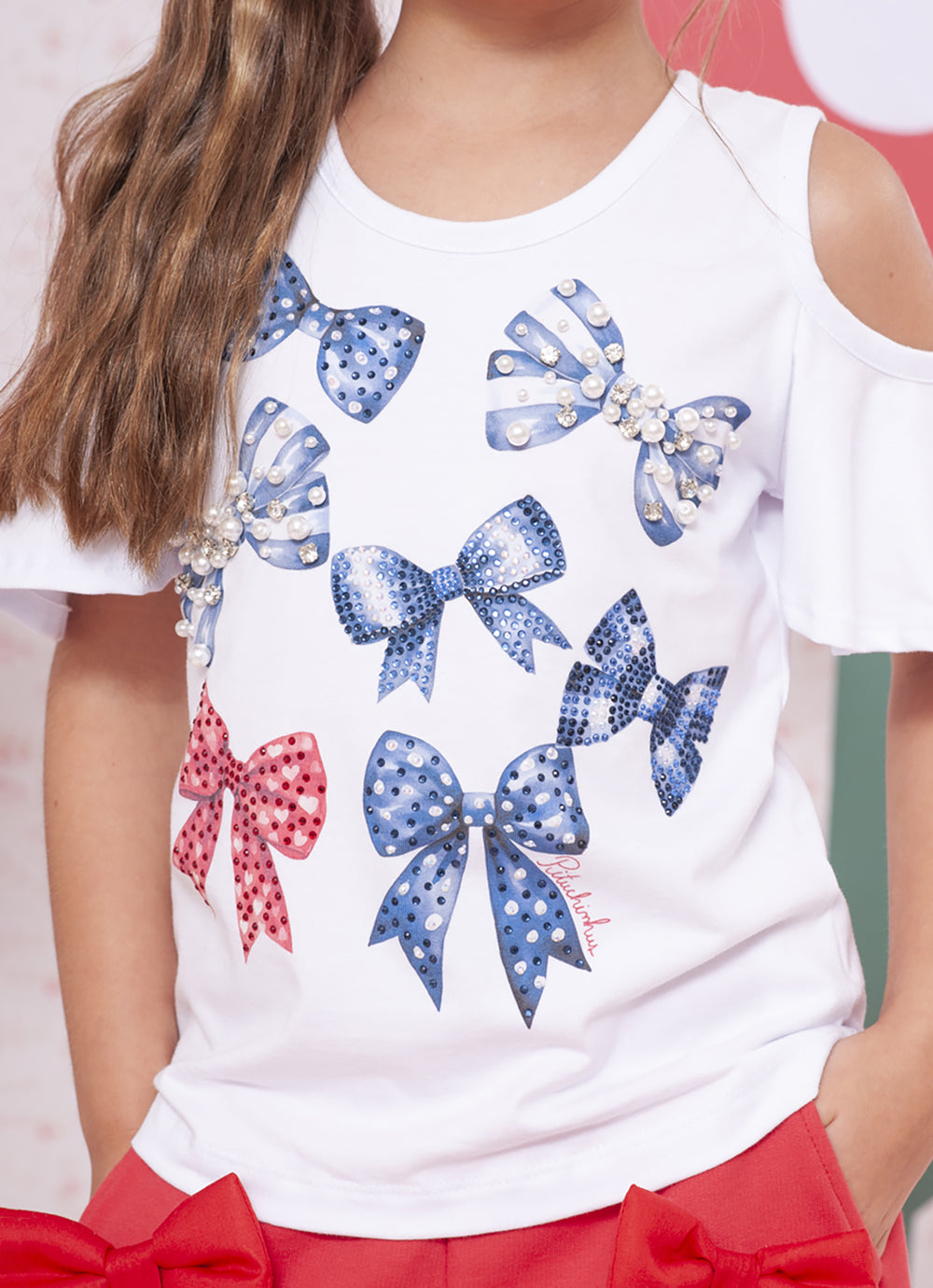 Blusa Cotton Serigrafia Multi Laços Bordados