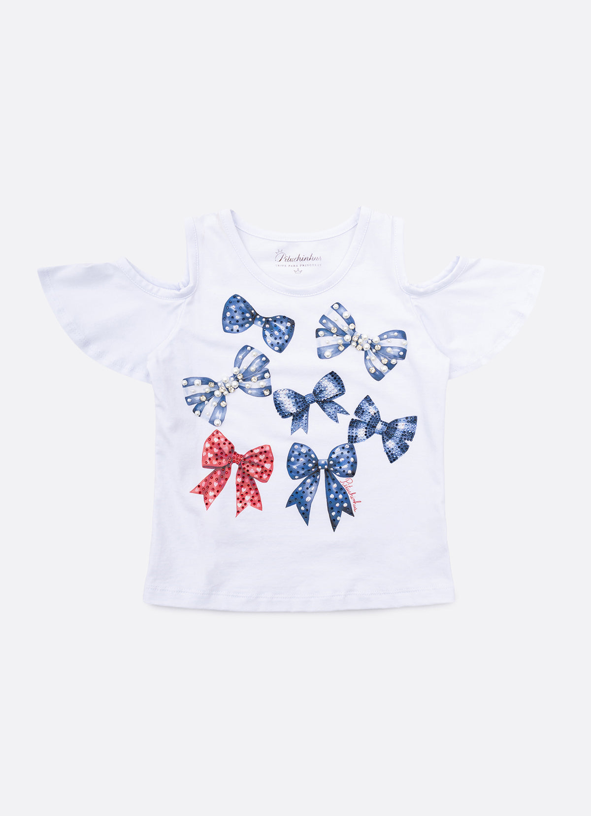 Blusa Cotton Serigrafia Multi Laços Bordados