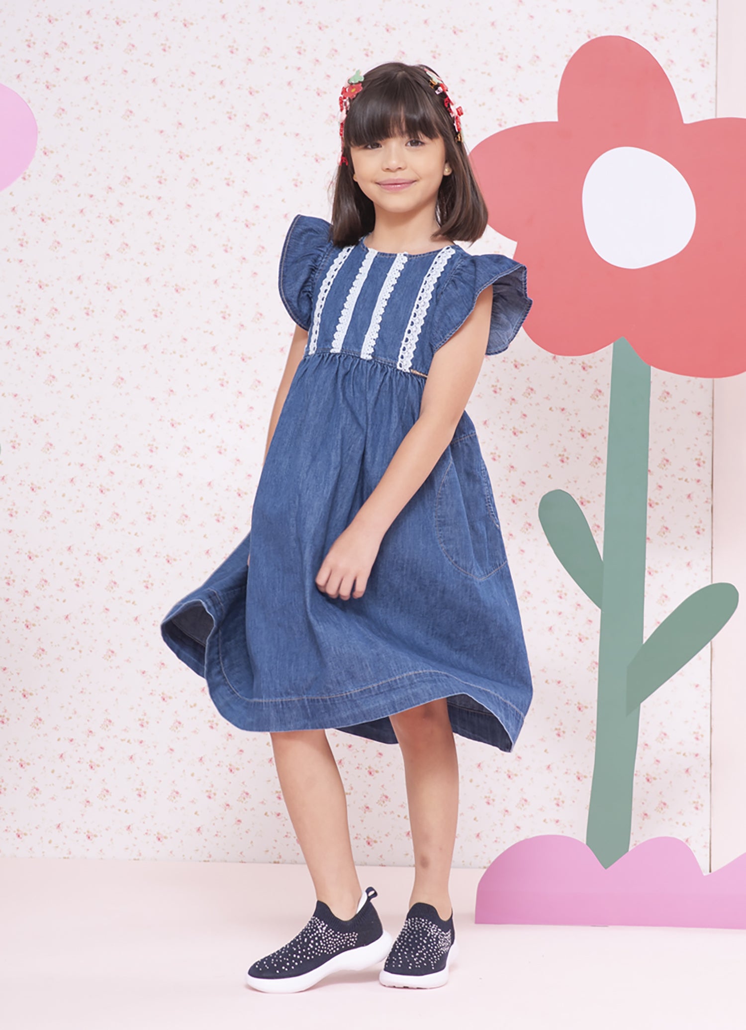 Vestido Jeans Fino Rendinhas