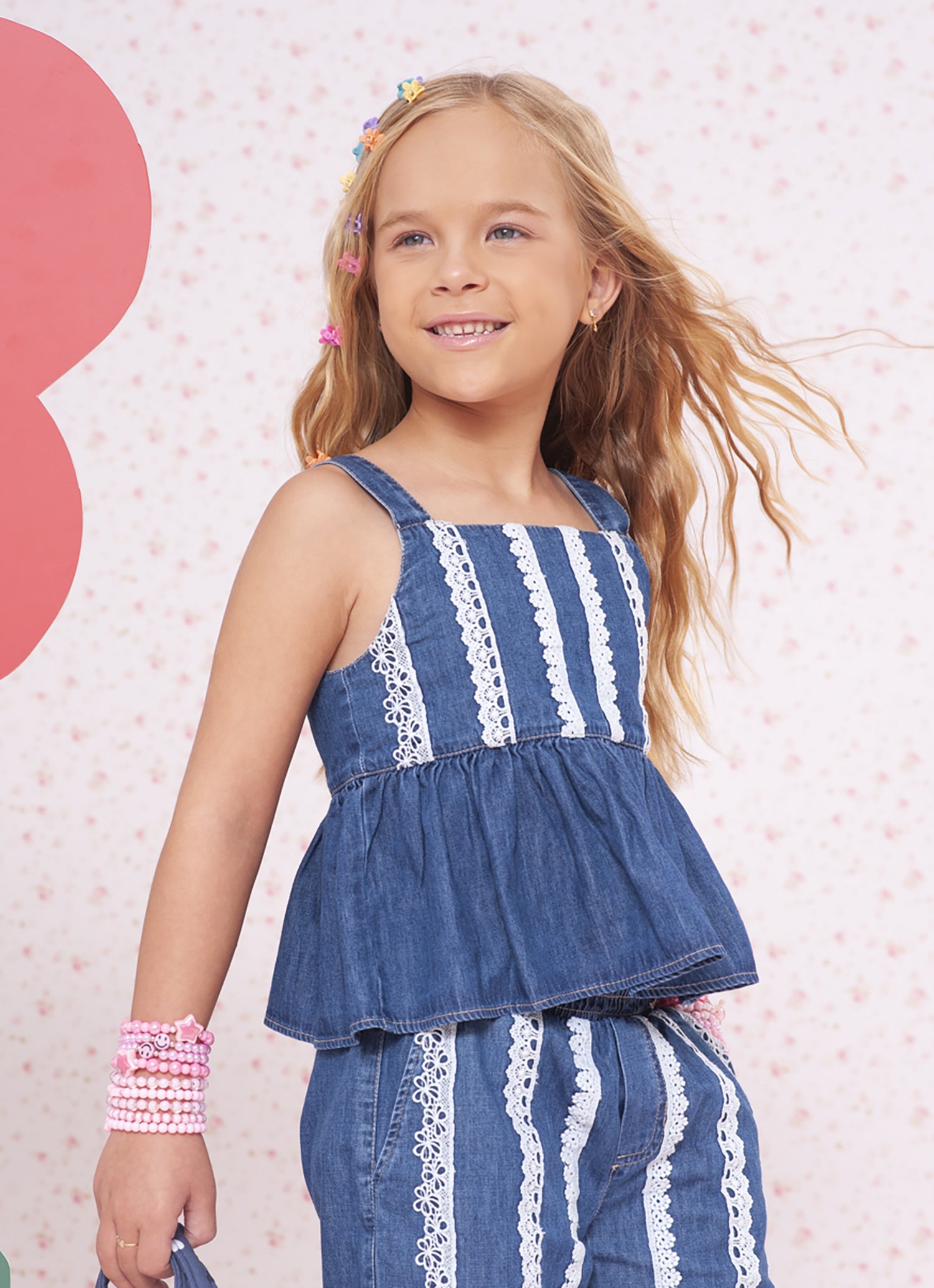 Blusa Jeans Fino Rendinhas