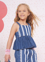Blusa Jeans Fino Rendinhas