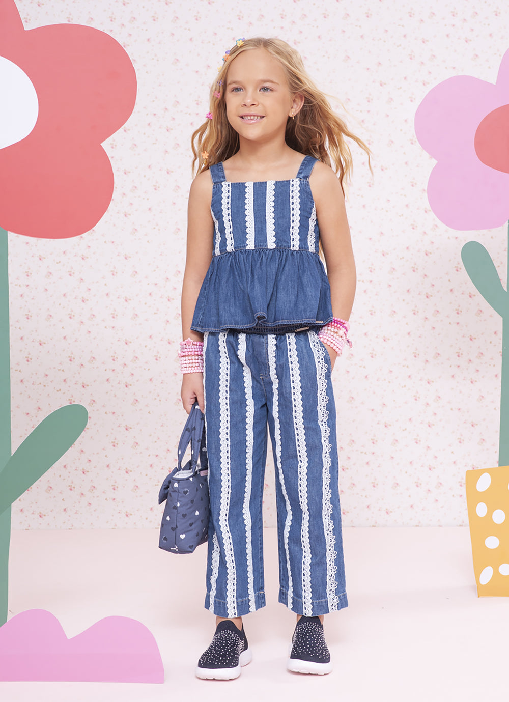 Blusa Jeans Fino Rendinhas