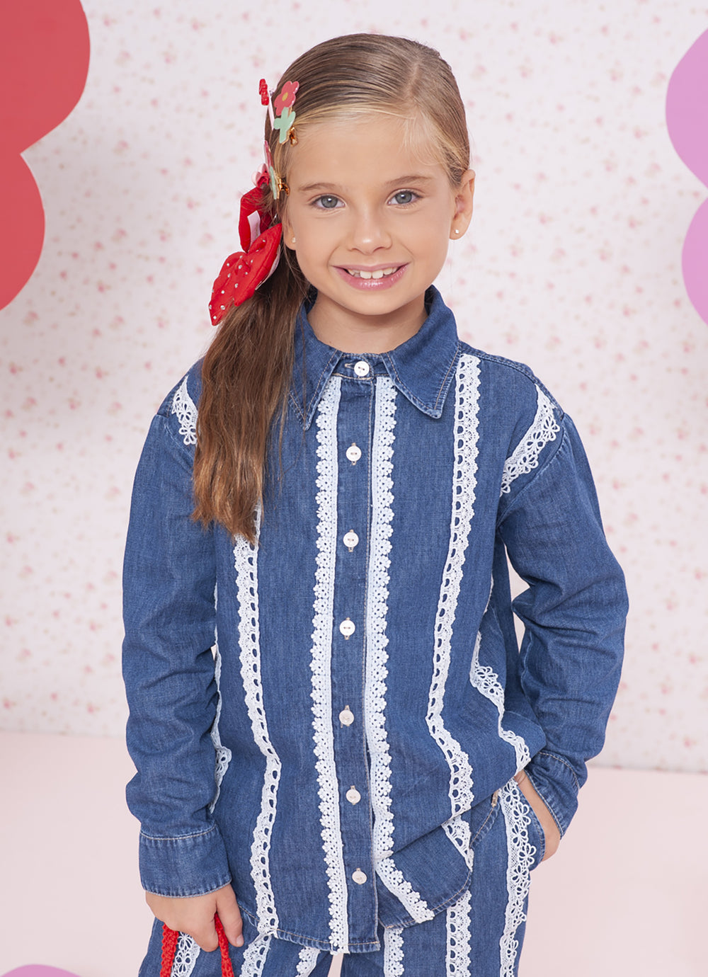 Camisa Jeans Fino Rendinhas