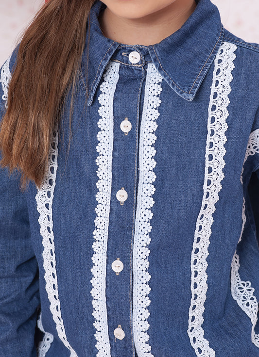 Camisa Jeans Fino Rendinhas