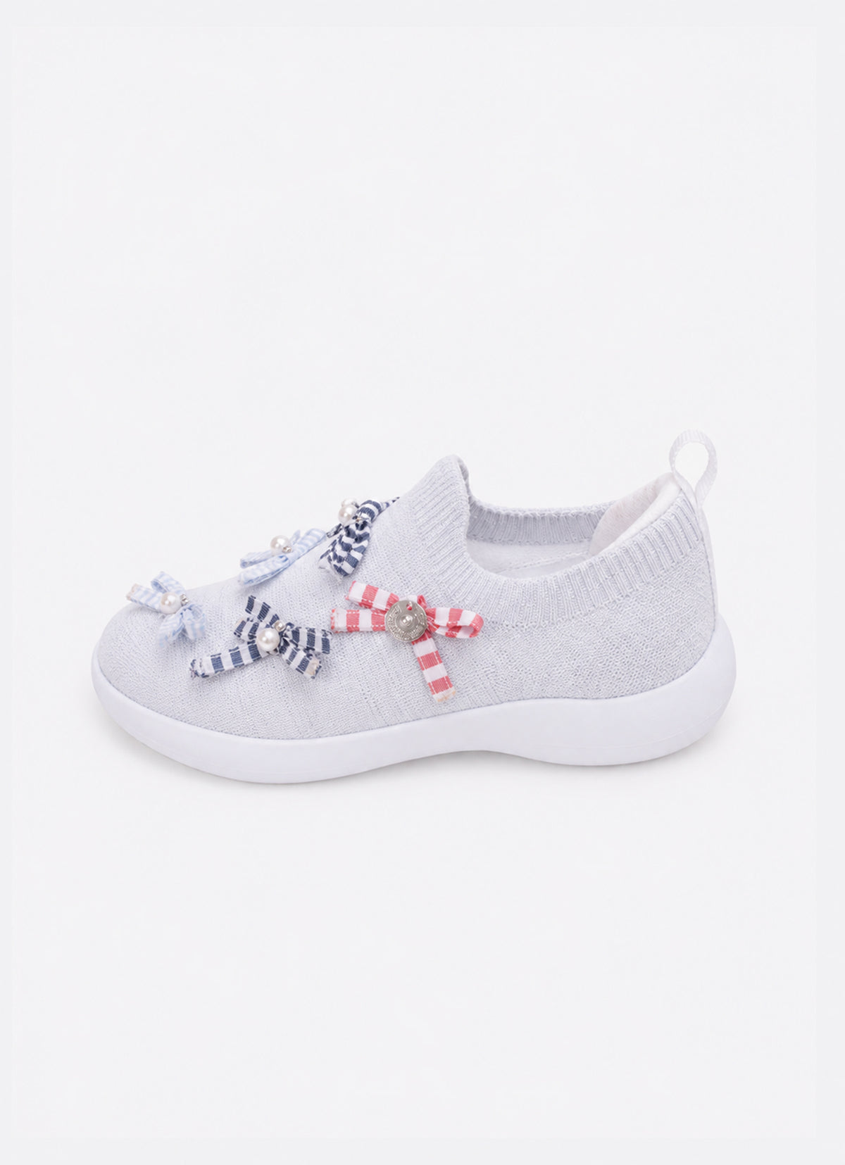 Tênis Knit Lacinhos Listrado e Xadrez