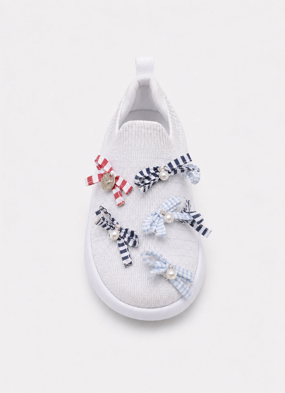 Tênis Knit Lacinhos Listrado e Xadrez