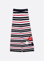 Calça Tricot Listrada Crochê Bordados