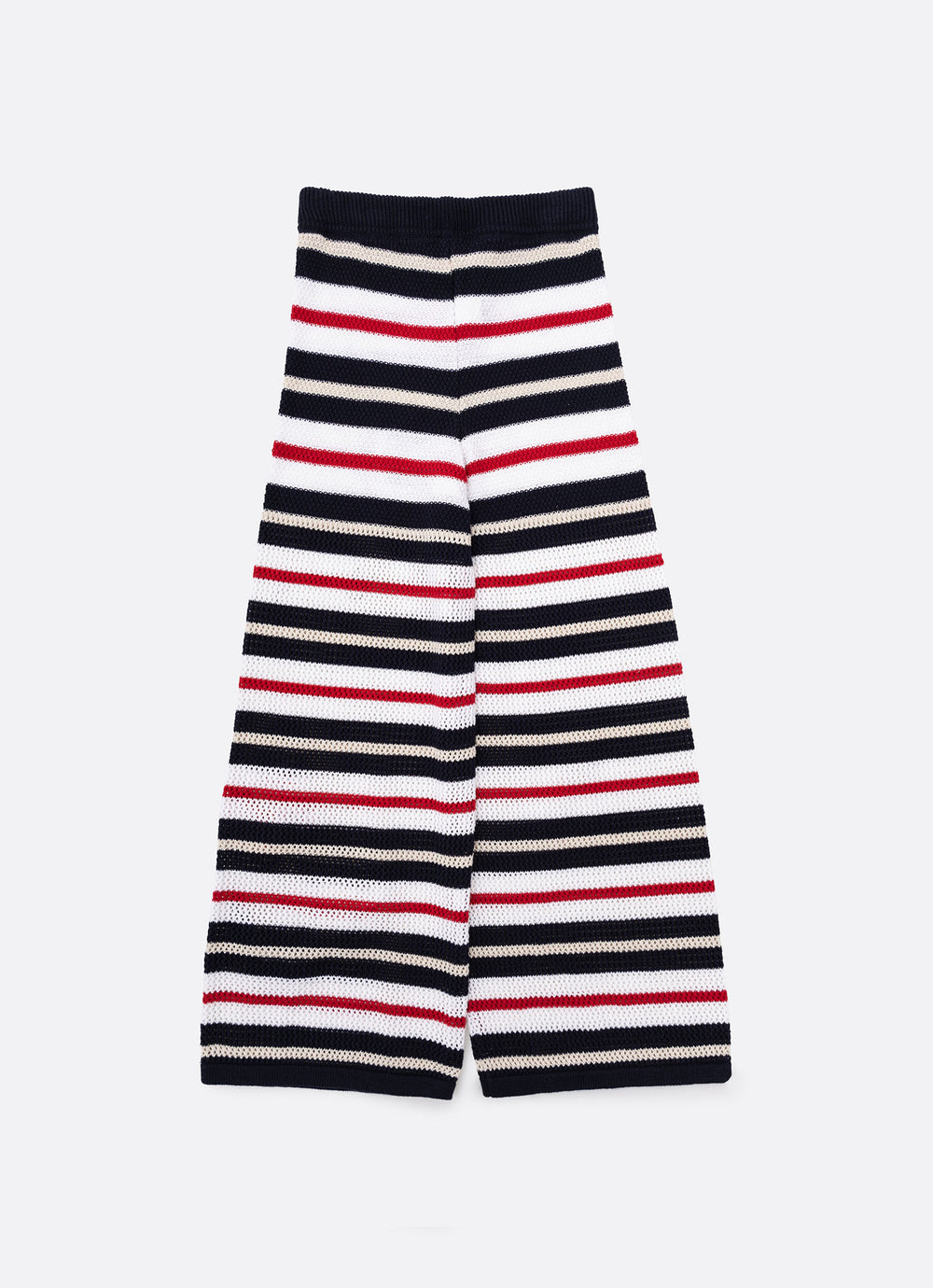 Calça Tricot Listrada Crochê Bordados
