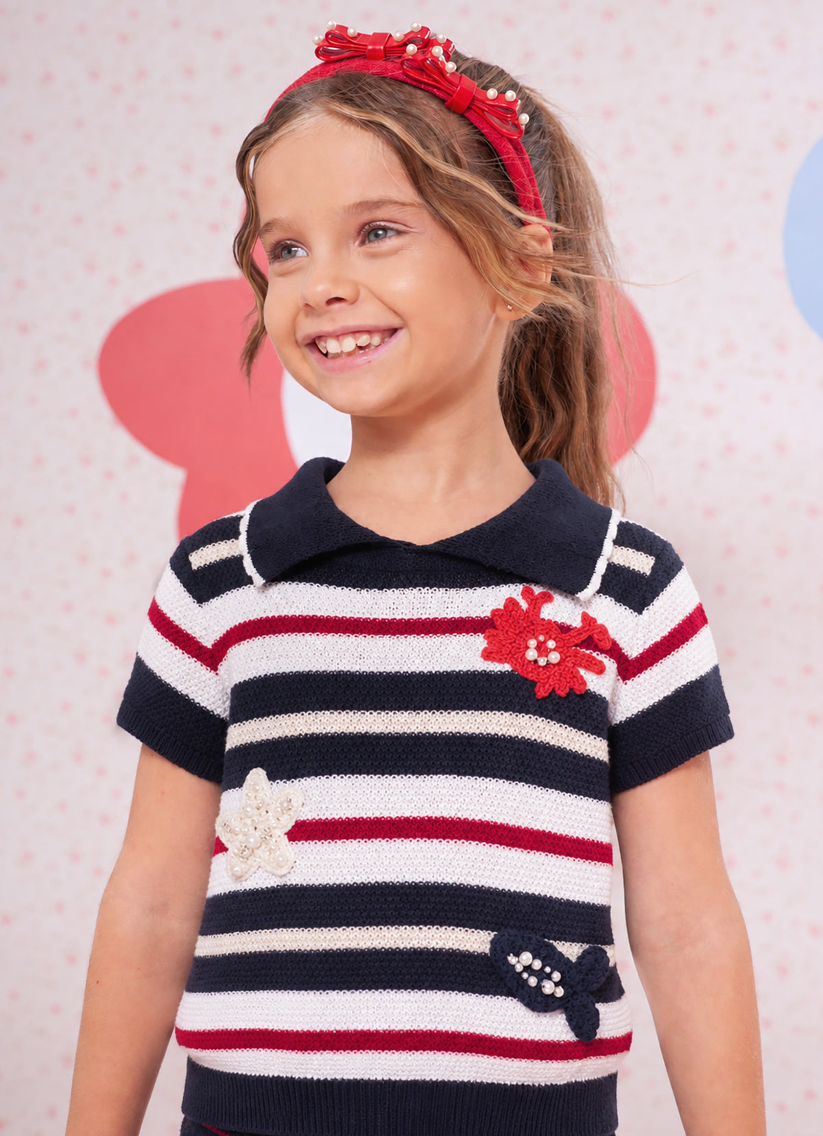 Blusa Tricot Listrada Gola Polo Crochês