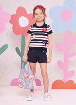 Blusa Tricot Listrada Gola Polo Crochês