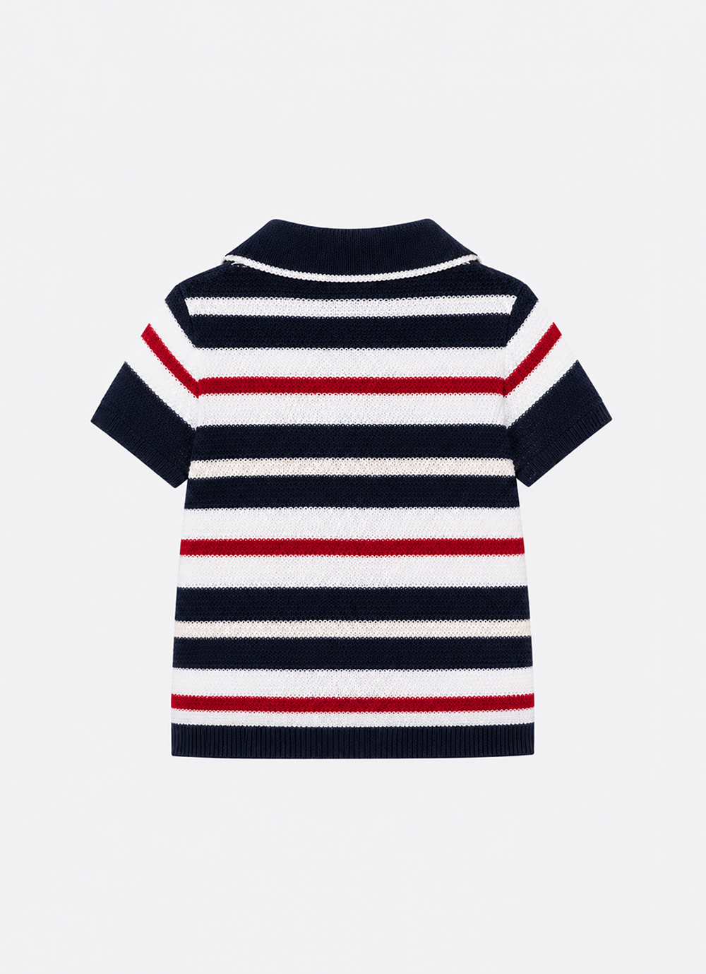 Blusa Tricot Listrada Gola Polo Crochês