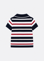 Blusa Tricot Listrada Gola Polo Crochês