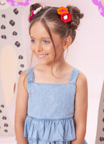 Blusa Alça Jeans Fino Babados