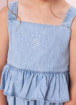 Blusa Alça Jeans Fino Babados