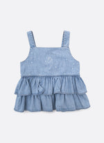Blusa Alça Jeans Fino Babados