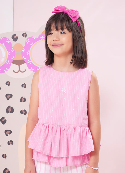 Blusa Algodão Listrado Babado Cristais