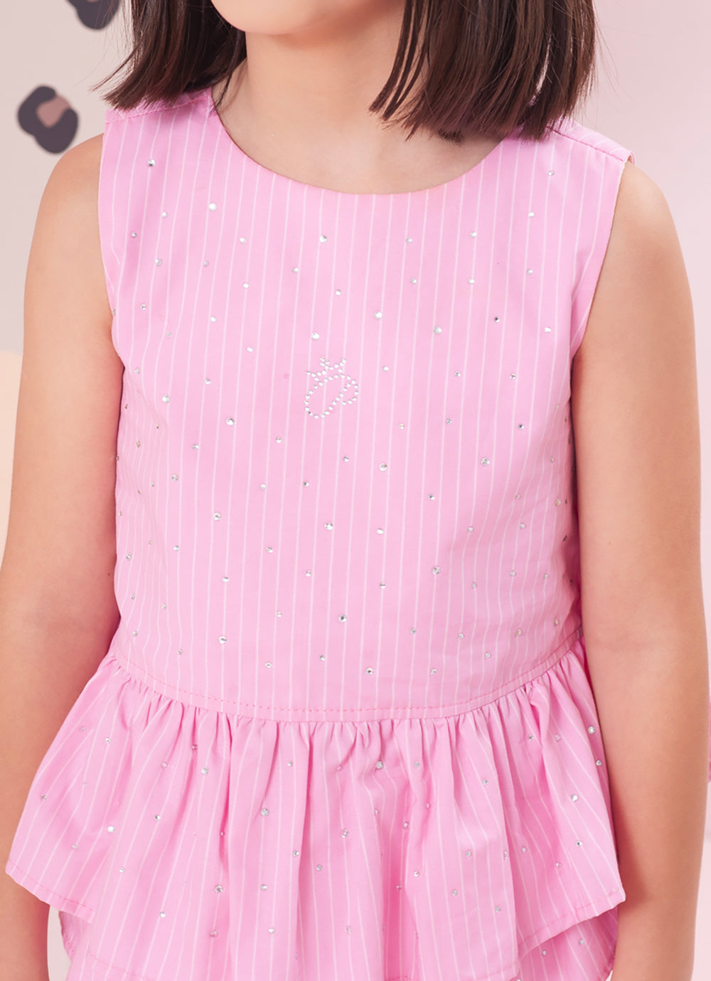 Blusa Algodão Listrado Babado Cristais