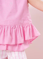 Blusa Algodão Listrado Babado Cristais