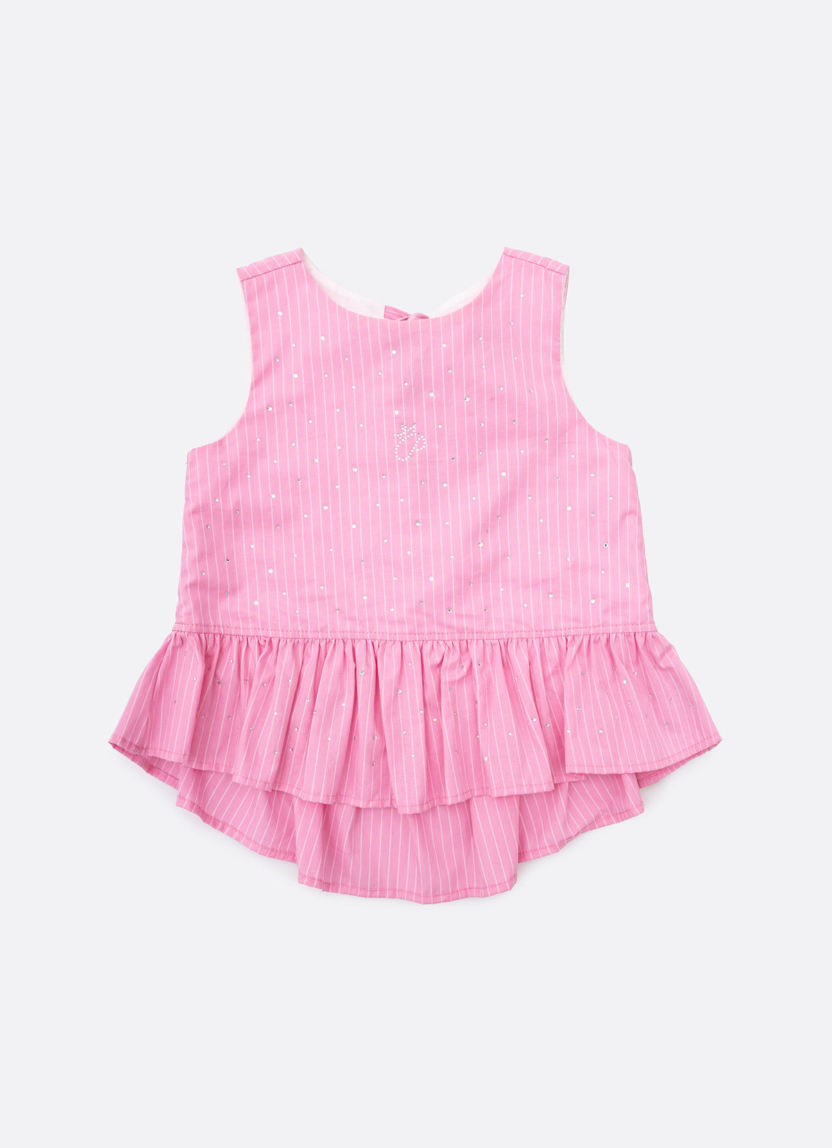 Blusa Algodão Listrado Babado Cristais