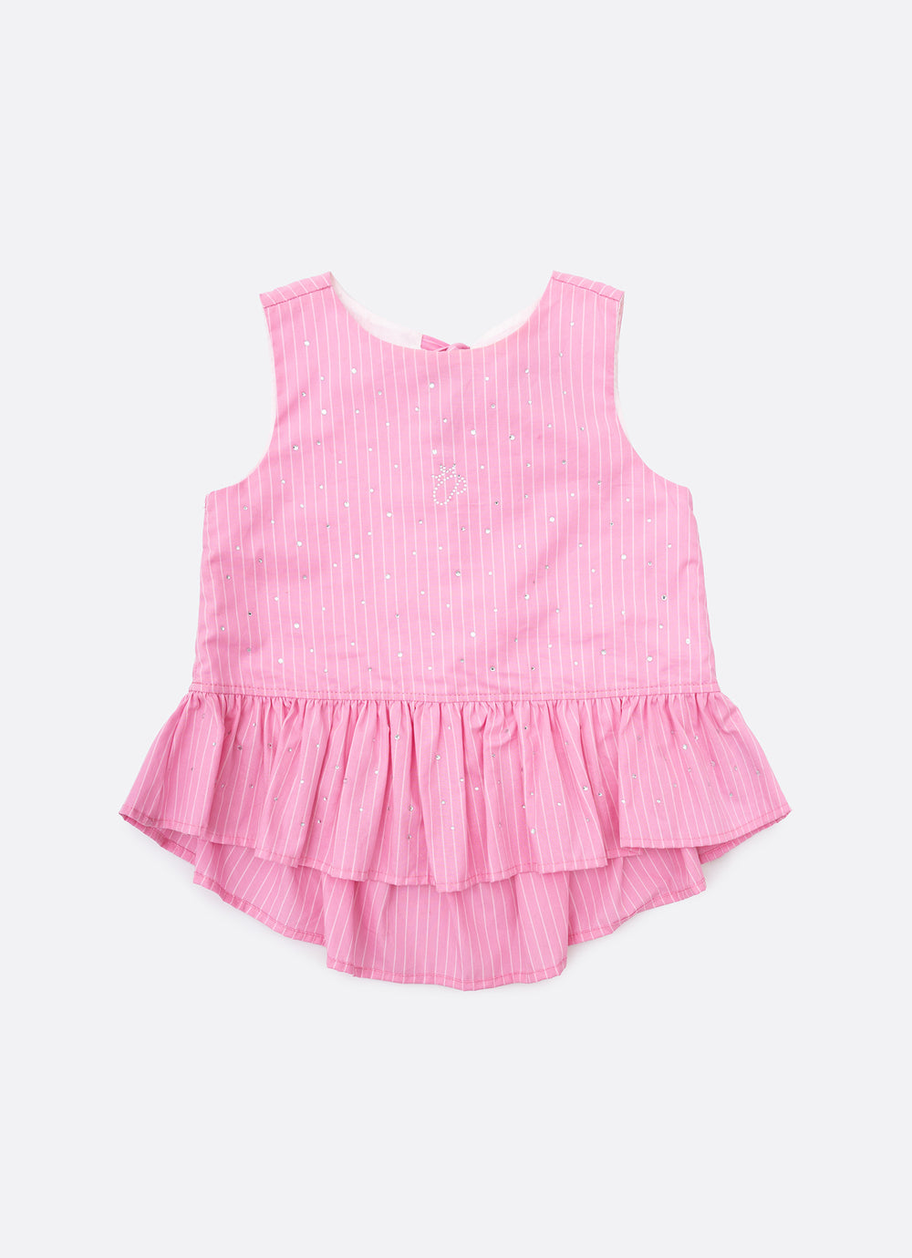 Blusa Algodão Listrado Babado Cristais