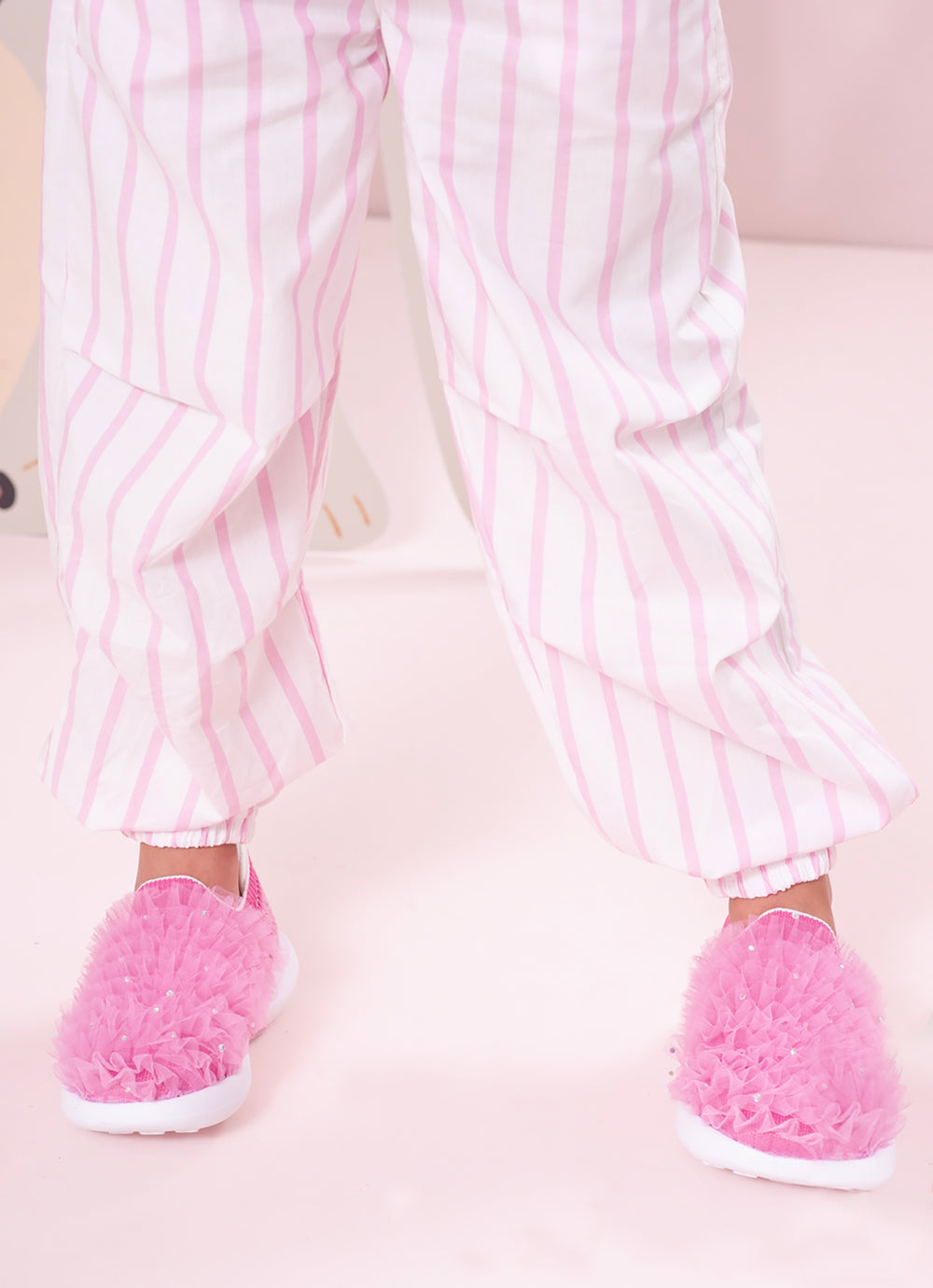 Calça Algodão Mix Listras Babado