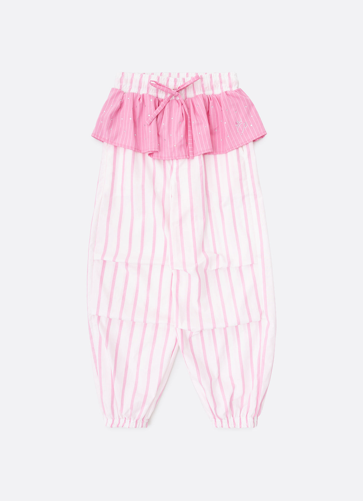Calça Algodão Mix Listras Babado
