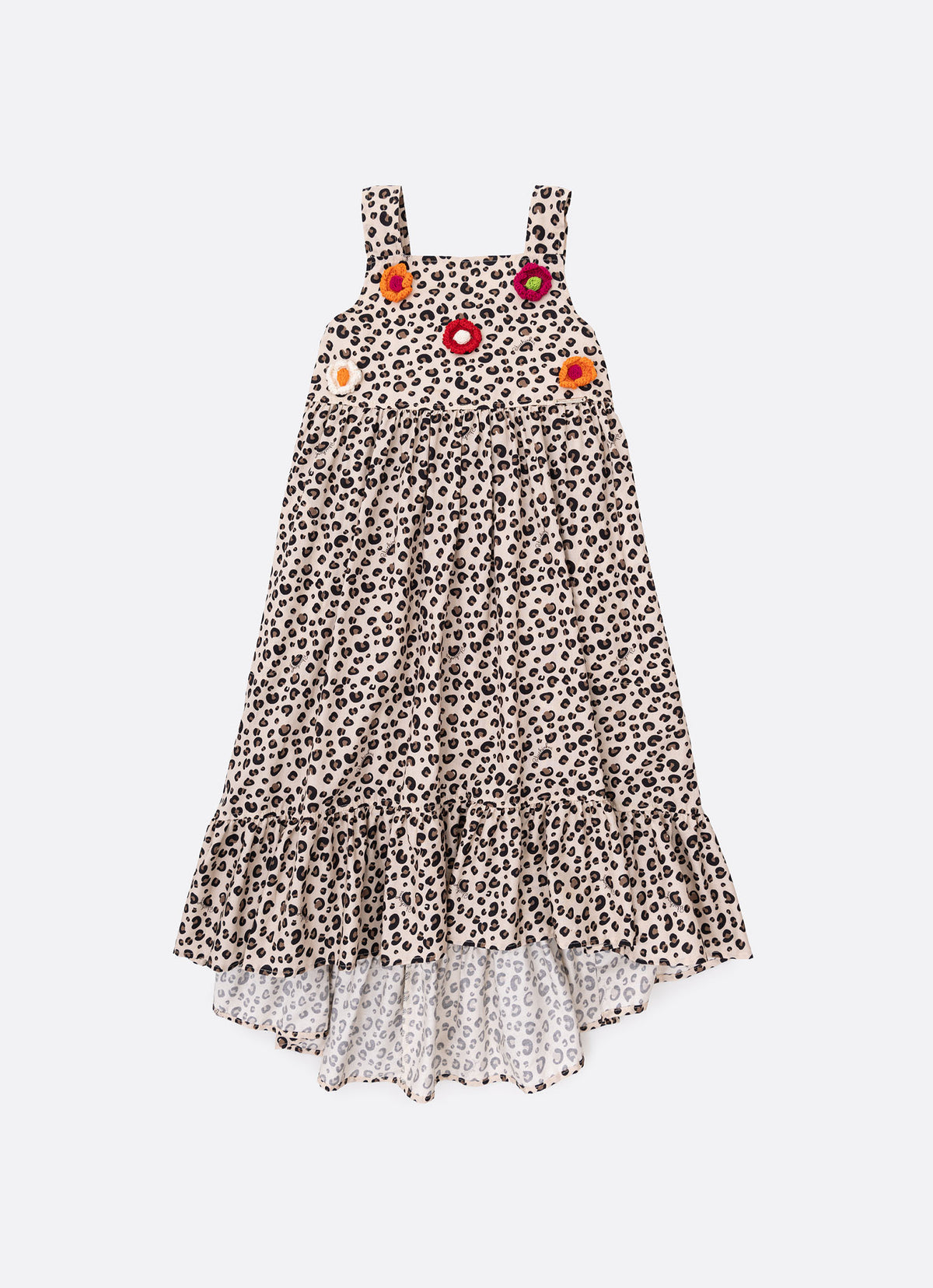 Vestido Algodão Oncinha Flores Crochê
