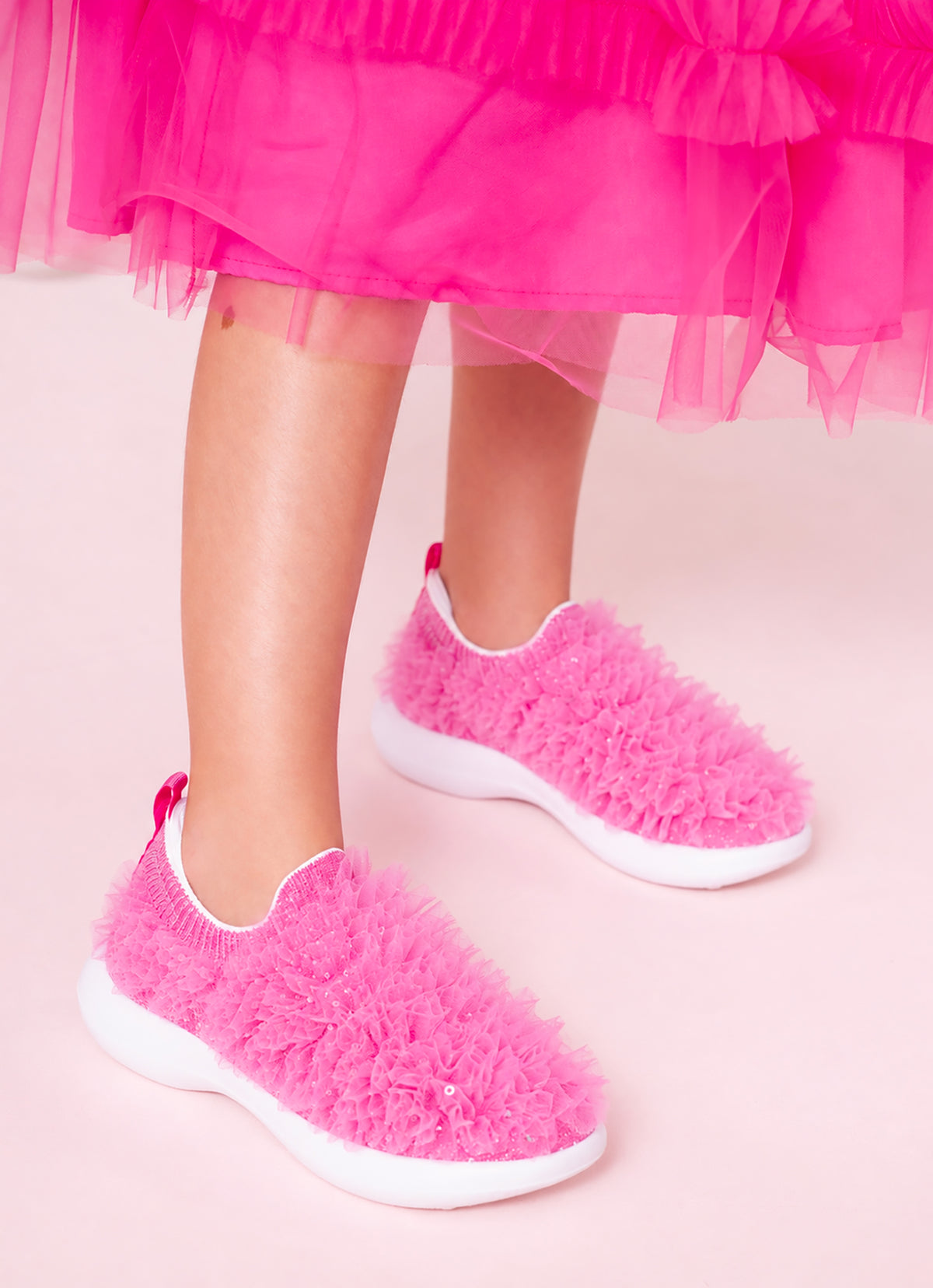 Tênis Knit Babado Tule Cristais