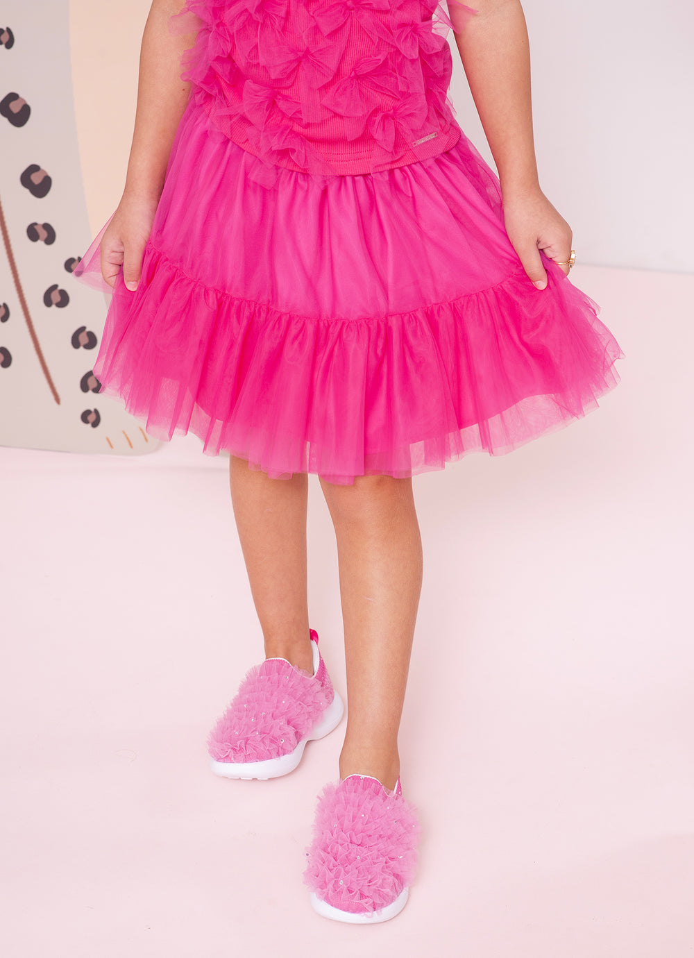 Tênis Knit Babado Tule Cristais