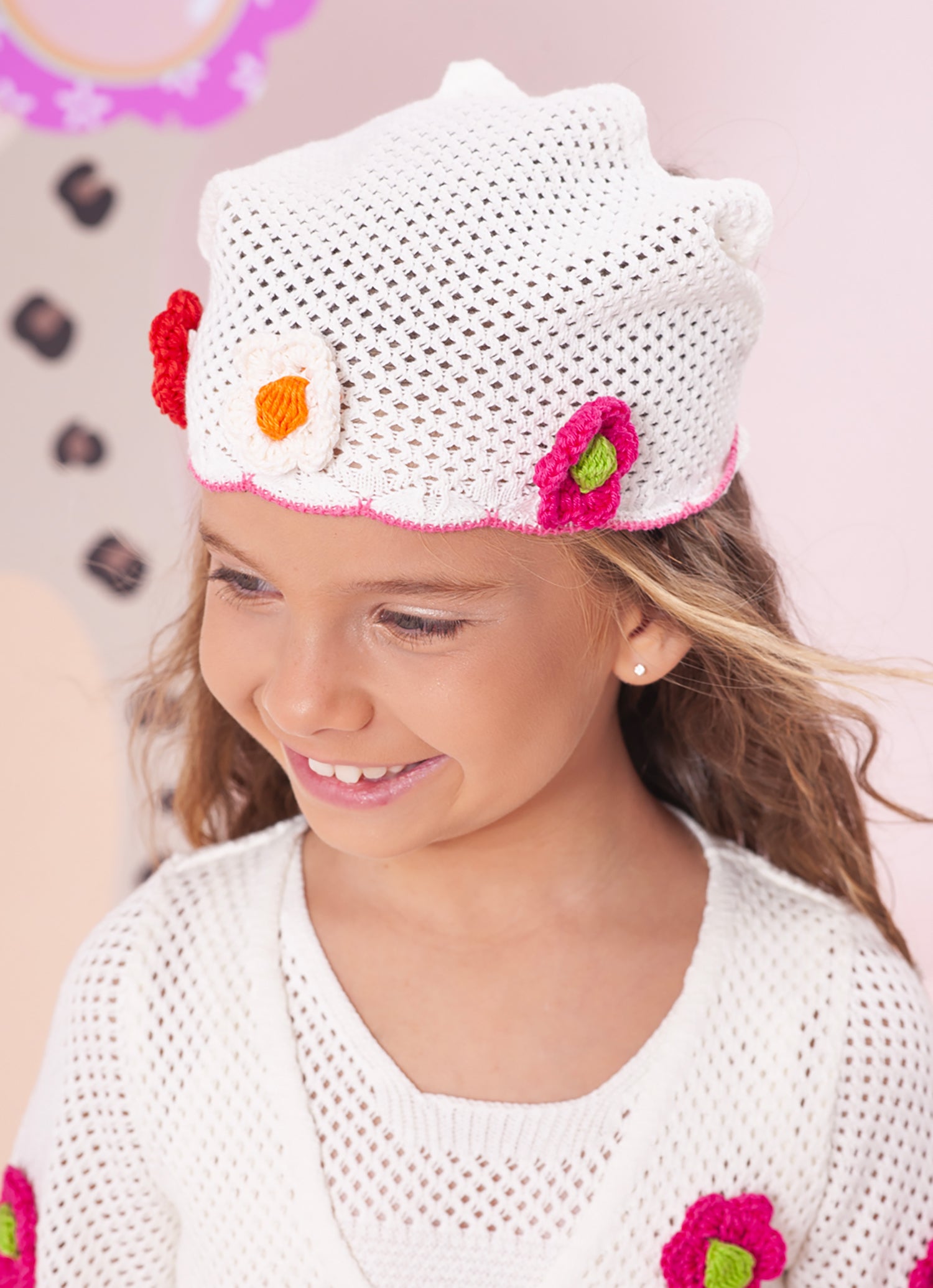 Bandana Tricot Flores Crochê