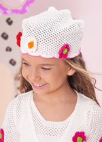 Bandana Tricot Flores Crochê