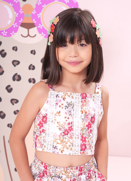 Blusa Cropped Algodão Floral Rendas