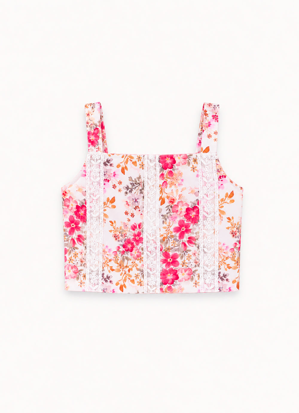 Blusa Cropped Algodão Floral Rendas