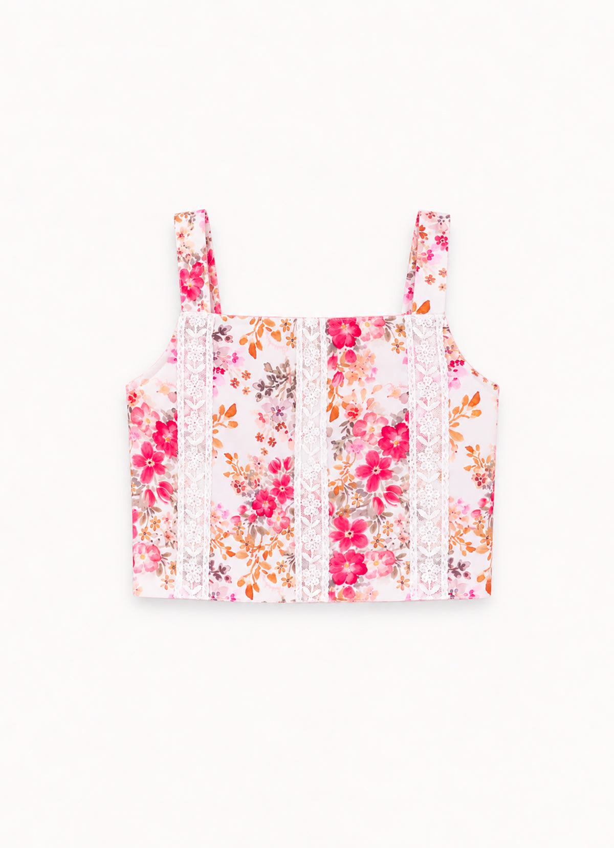 Blusa Cropped Algodão Floral Rendas