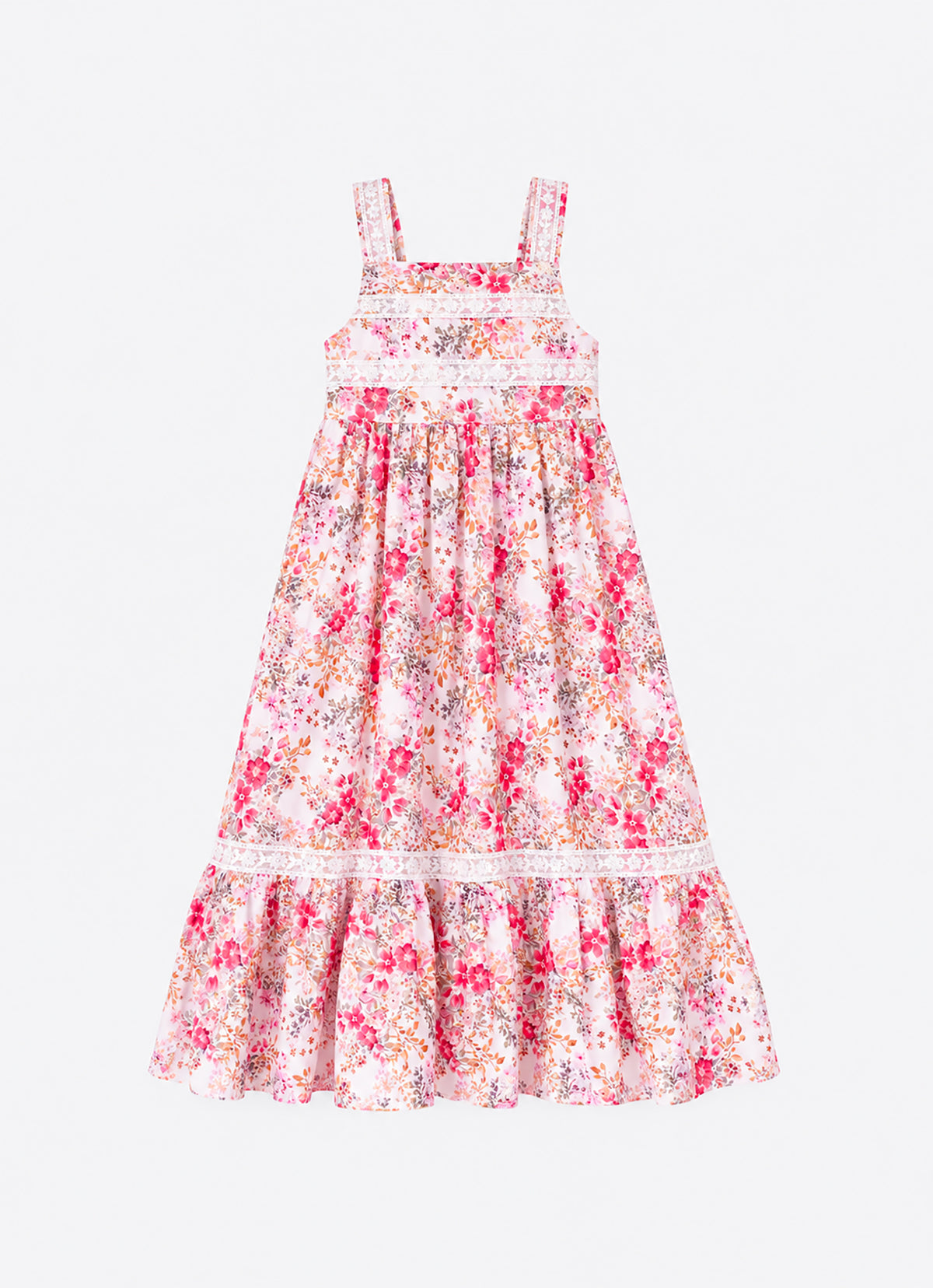 Vestido Algodão Estampa Floral Rendas