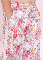 Calça Pantalona Algodão Estampa Floral Rendas