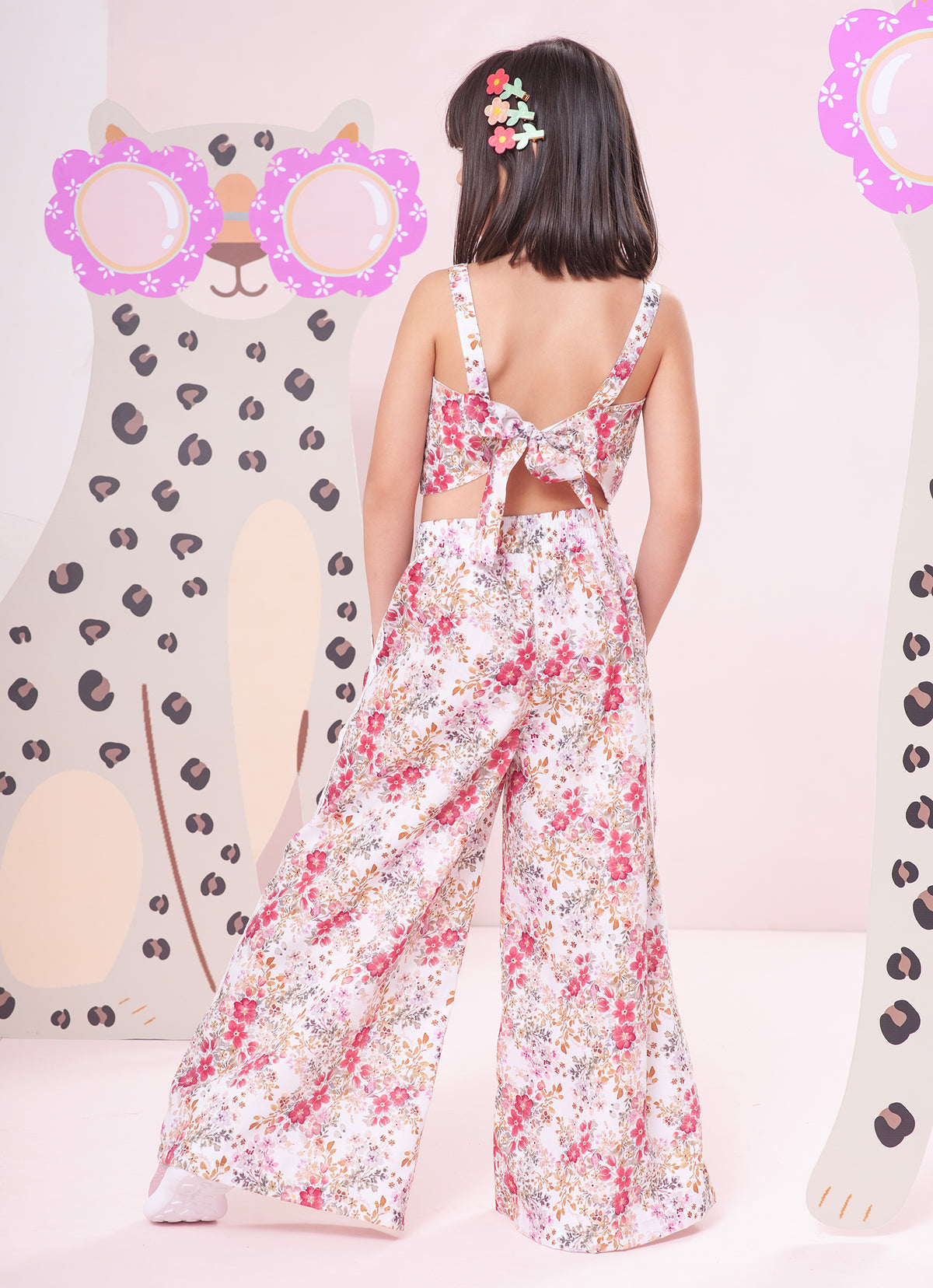 Calça Pantalona Algodão Estampa Floral Rendas