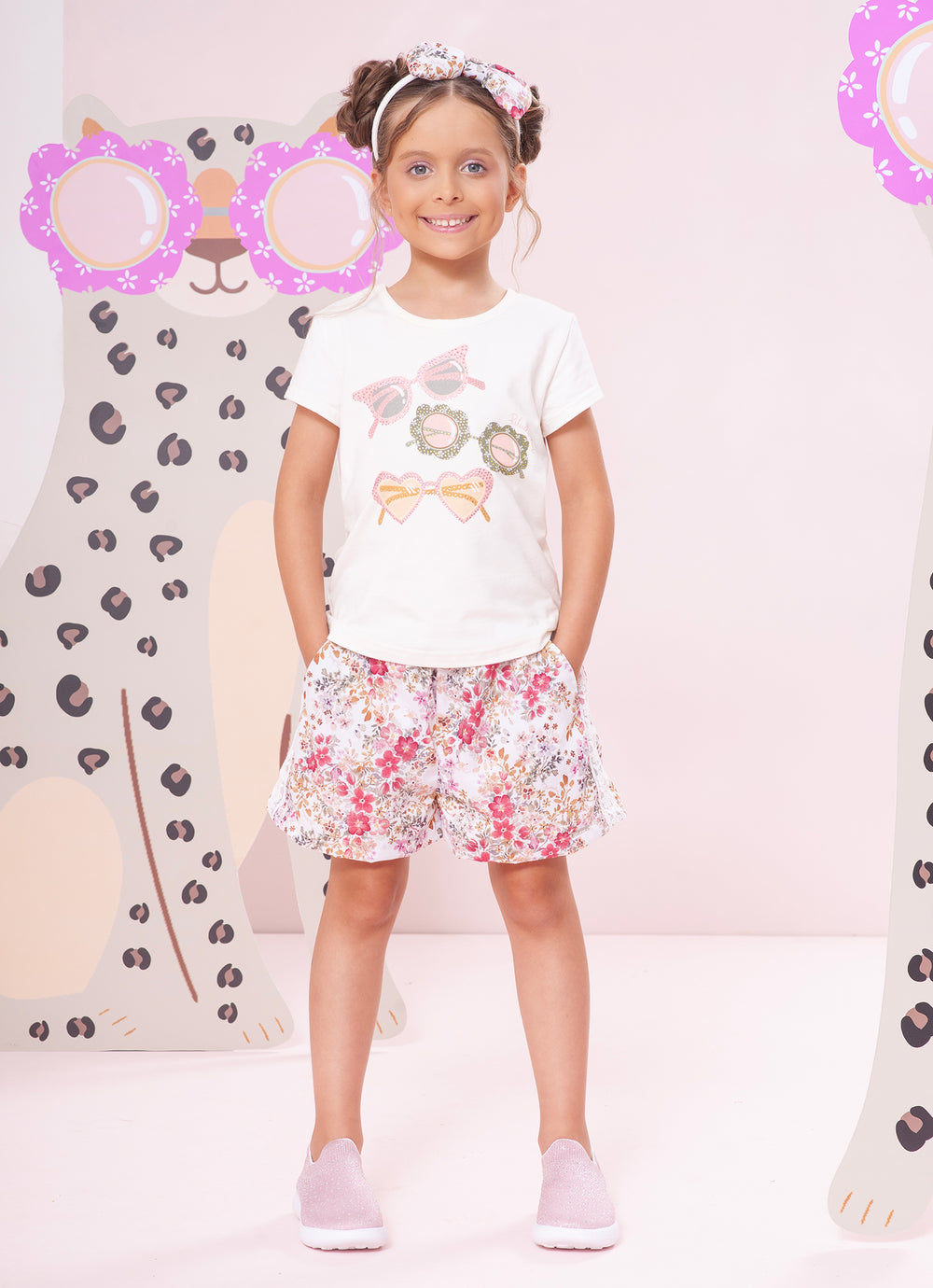 Short Algodão Estampa Floral Rendas