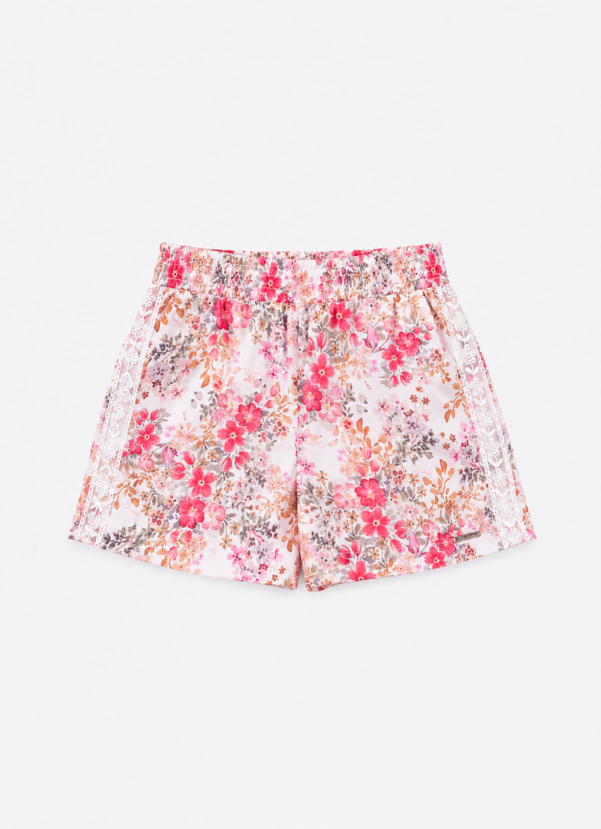 Short Algodão Estampa Floral Rendas