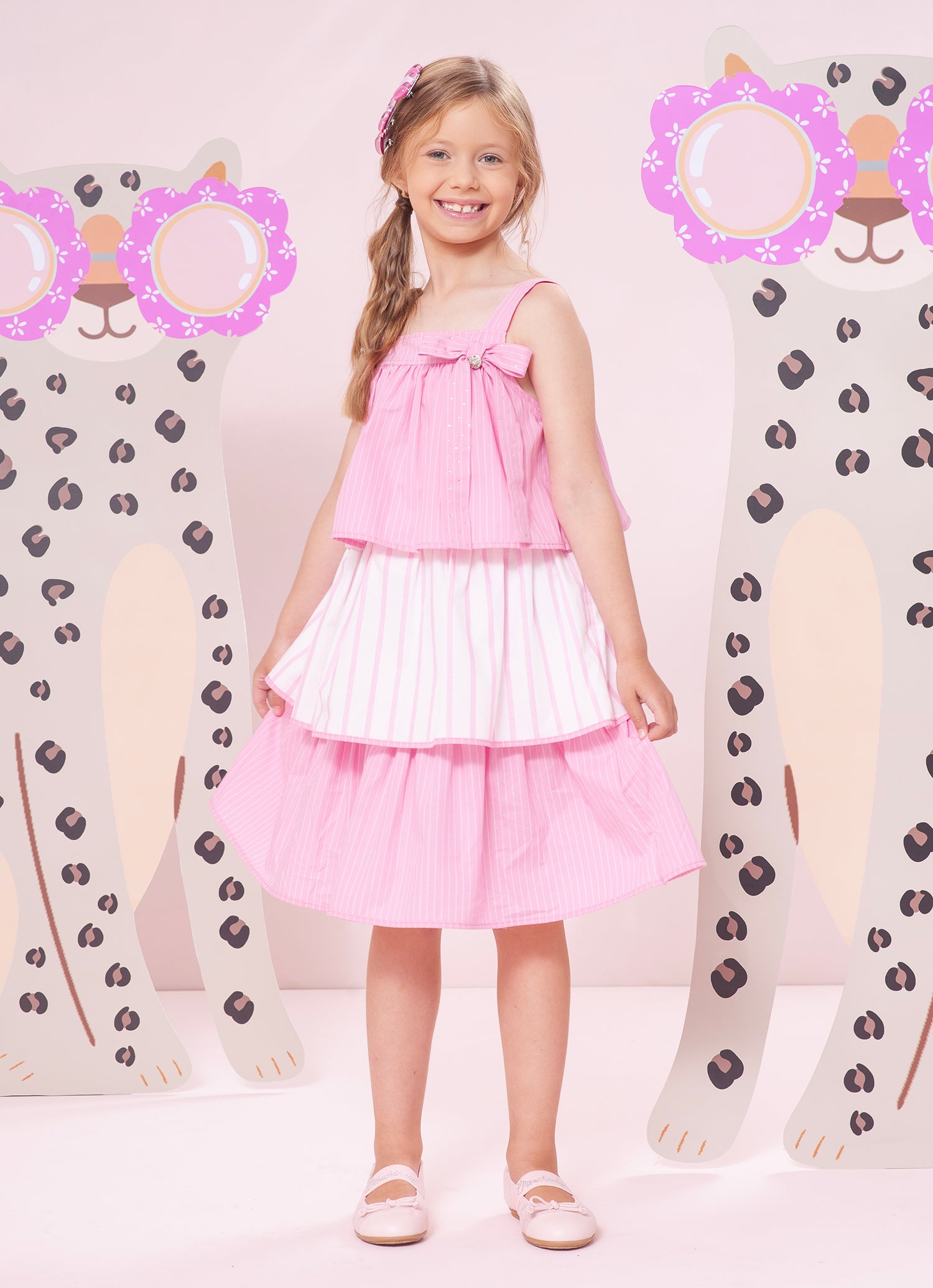 Vestido Algodão Mix Listras Babados