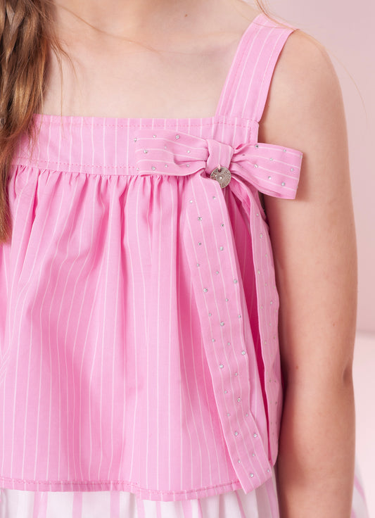 Vestido Algodão Mix Listras Babados