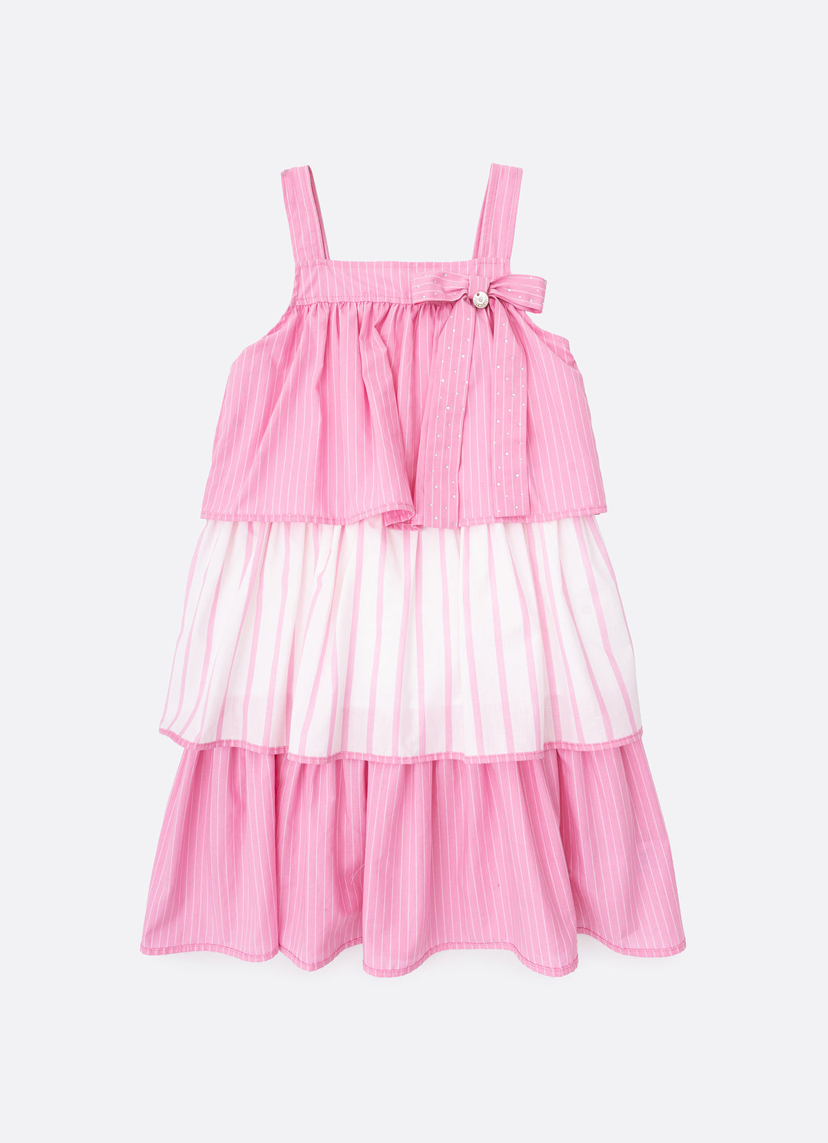 Vestido Algodão Mix Listras Babados