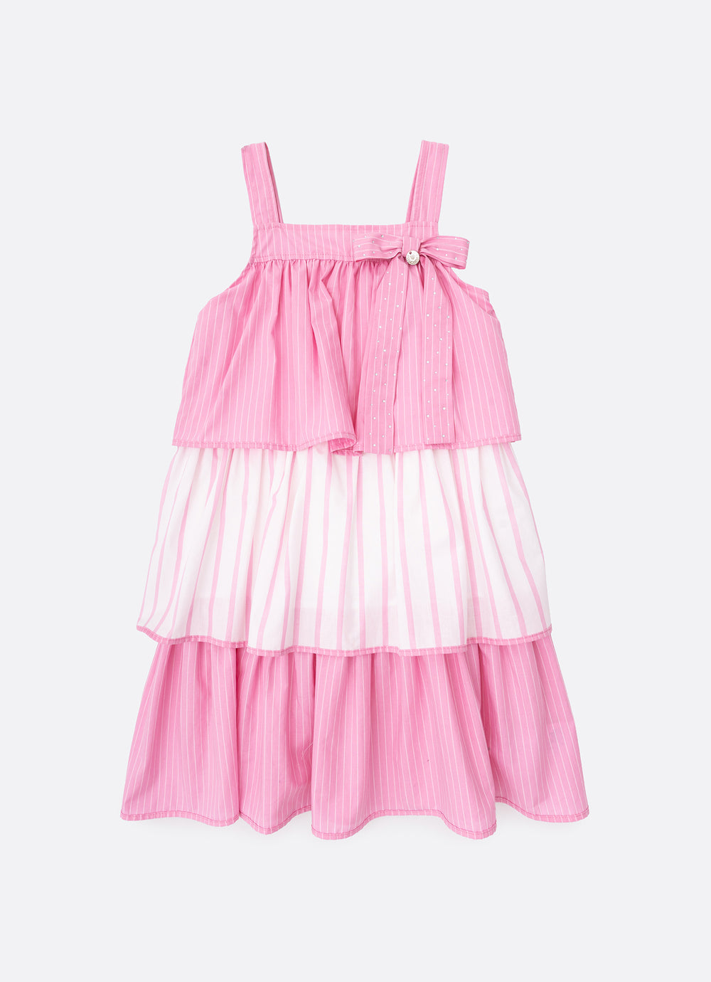 Vestido Algodão Mix Listras Babados