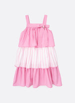Vestido Algodão Mix Listras Babados