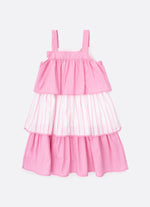 Vestido Algodão Mix Listras Babados