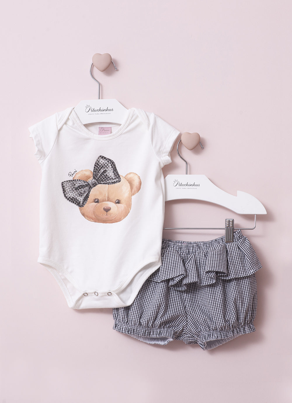 Conjunto Body Ursinha e Short Xadrez Pmini