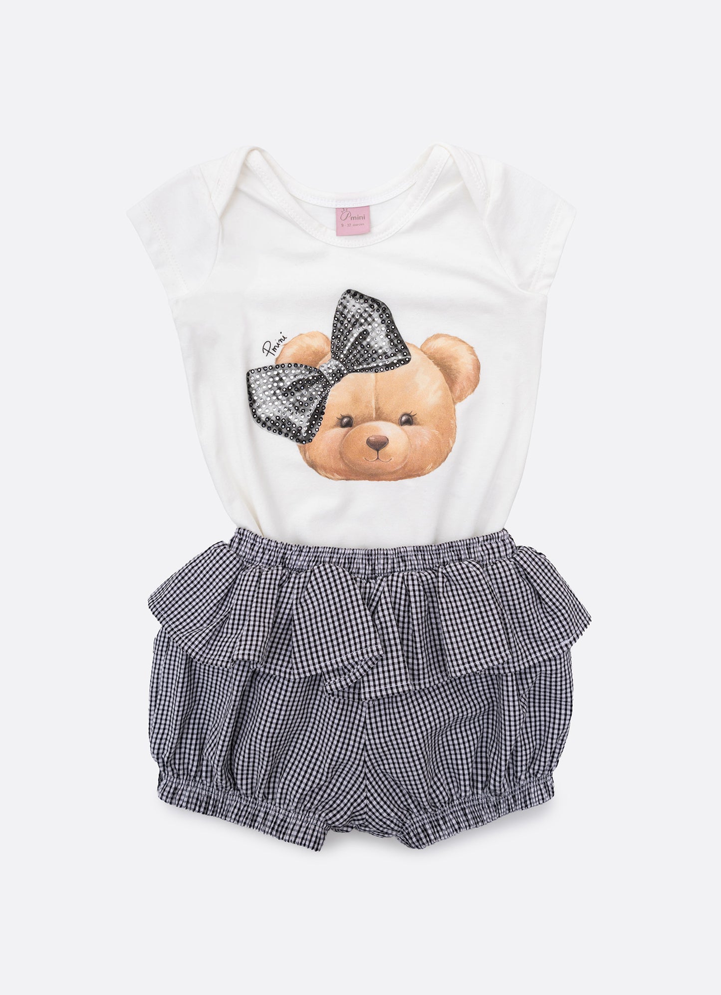 Conjunto Body Ursinha e Short Xadrez Pmini