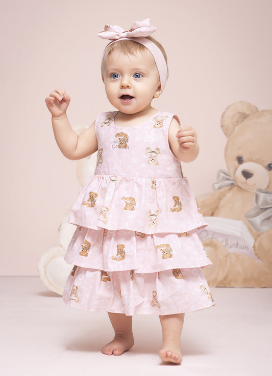 Vestido Algodão Ursinhas Babados Pmini