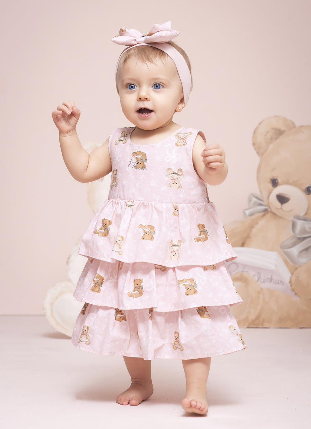 Vestido Algodão Ursinhas Babados Pmini